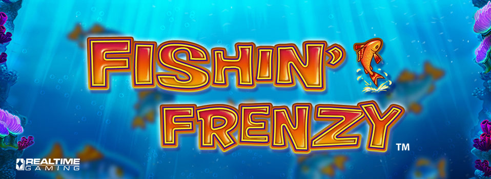 Fishin' Frenzy Logo mit Unterwasserwelt im Hintergrund